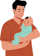 Father holding baby in arms tender moment loving parent and child vector illustration