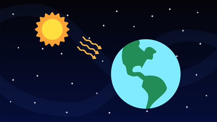 Fototapeta premium Illustration of the sun shining its rays on the earth, with a background of space stars. Vector for education, science and technology.