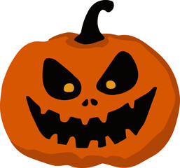 Orange scary Halloween pumpkin illustration. Hand drawn jack o lantern vector clipart isolated on white background. Dia de los Muertos, Day of Dead graphic element, object. Flat autumn design.