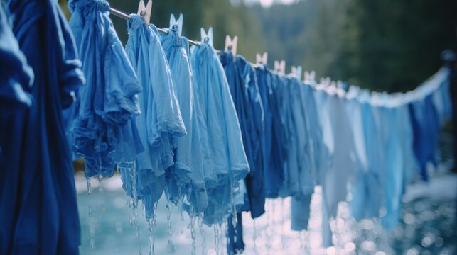 Medium shot of gentle fabric rinsing process in watersaving setup showcasing ecoconscious dye techniques with a tranquil blurred backdrop.