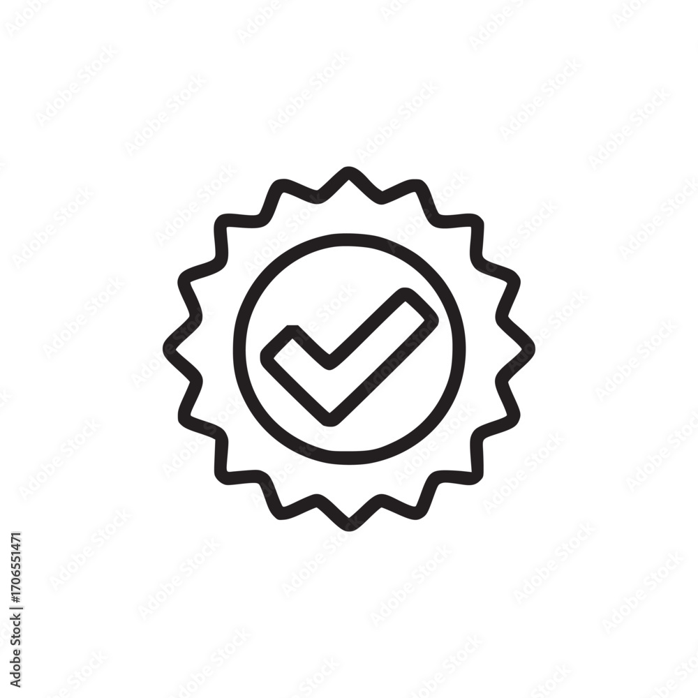 Poster vector art of a minimalist line art illustration of a badge with a checkmark inside, the badge has a