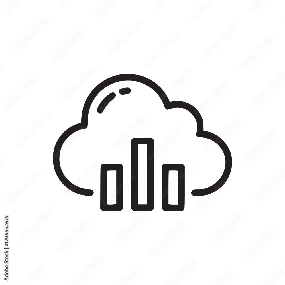 Fototapete vector art of a clean line art illustration of a cloud with bar graph inside, , representing data an