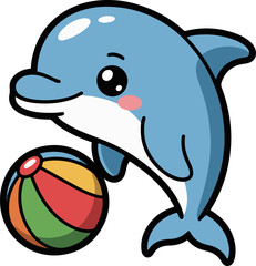 Vector art of adorable dolphin cartoon playing with beach ball happy dolphin character for kids vector illustration of a cute dolphin with ball