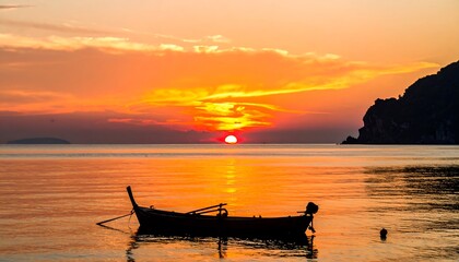 Sunrise silhouette of a fishing boat