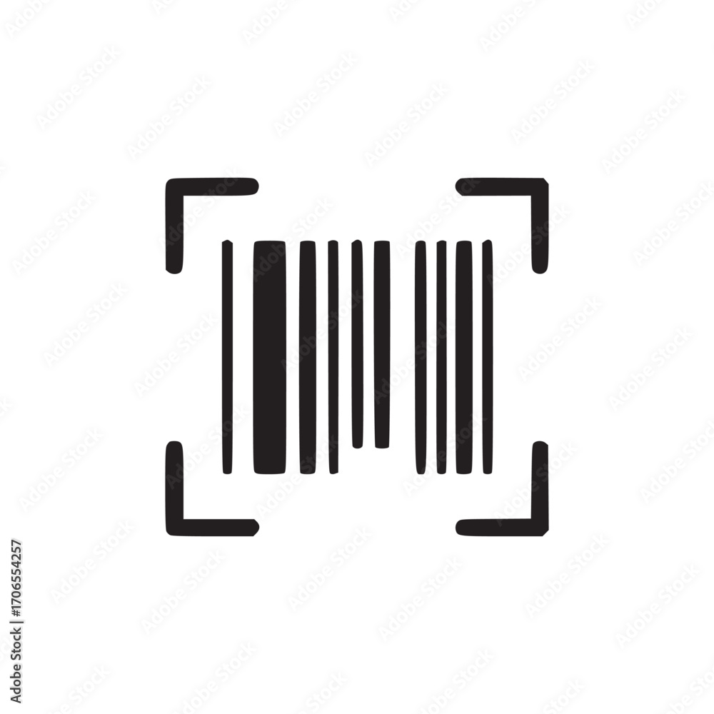 Poster vector art of a minimalist barcode icon, featuring a series of vertical black lines of varying width
