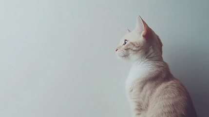 A serene profile of a light-colored cat gazing into the distance, perfect for pet-related content, social media posts, or blog articles on feline behavior and care,