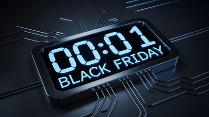 Digital countdown timer displaying Black Friday on a circuit board.