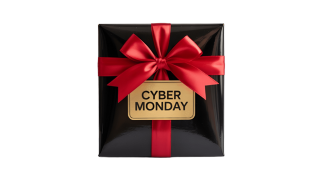 A beautifully wrapped gift box, perfectly symbolizing Cyber Monday promotions.