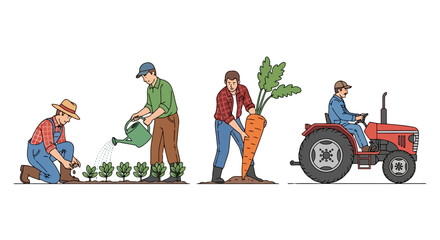 Farmers Cultivating and Harvesting Crops with Tractor Sustainable Agriculture Organic Farming Rural Lifestyles Food Production Growing Vegetables