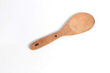 Wooden rice cooker ladle isolated on white background
