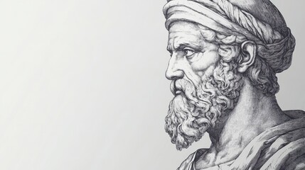 Fototapeta premium Detailed Illustration of a Classical Philosopher in Profile View Capturing Wisdom and Thoughtfulness in Artistic Form