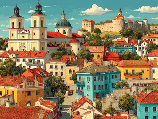 illustration of vilnius skyline