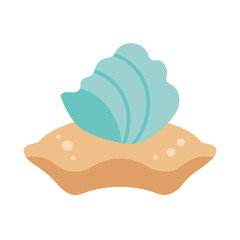 Seashell on Sand with Small Waves Flat Color Style