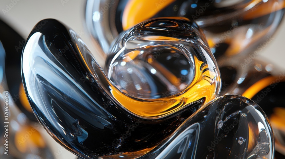 Poster abstract design of translucent and reflective shapes.