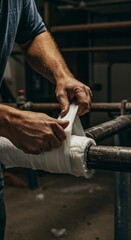 Man holding pipe sealing tape
