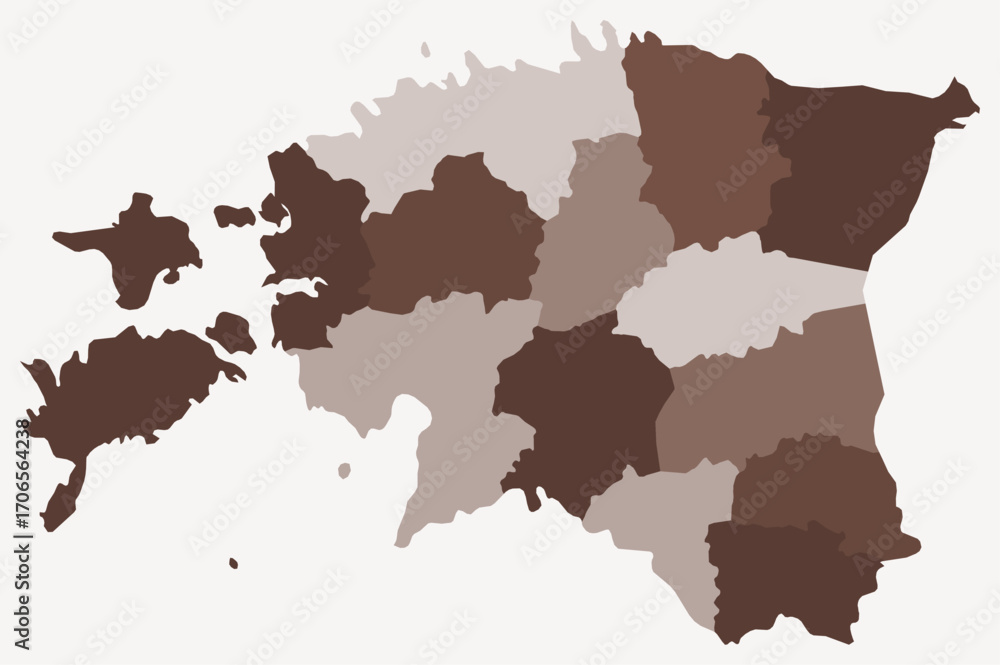 Poster map of estonia with regions. just a simple country border map with region division. brown color pale