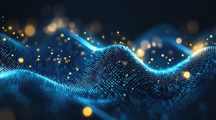 Abstract digital wave design with glowing particles.