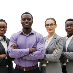 Diverse group of professionals standing together confidently with arms crossed in studio