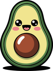 Vector art of cute avocado with kawaii face, vector illustration of a cartoon avocado with big eyes and a sweet smile for kids, perfect for healthy food concept