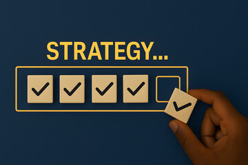 Strategic Completion: A focused individual completes a strategic checklist, marking the final step towards achieving their goals with determination.