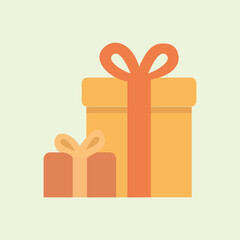 Illustration of two gift boxes with orange ribbons, simple flat design, perfect for Christmas or birthday themes. Design elements of surprise and gift illustrations.