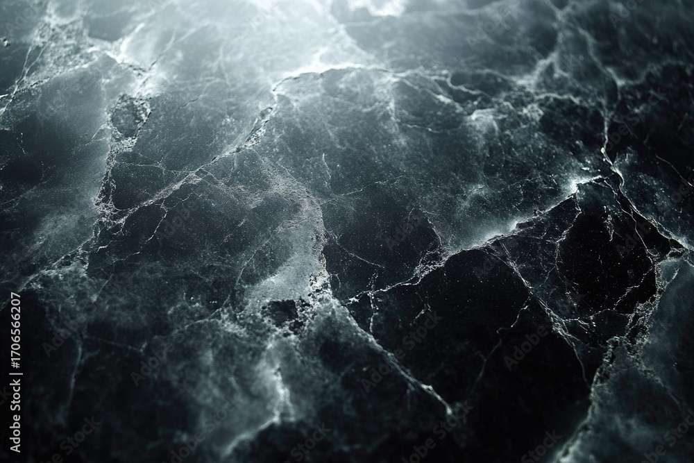 Poster close-up view of dark marble with intricate, veined patterns and textures.