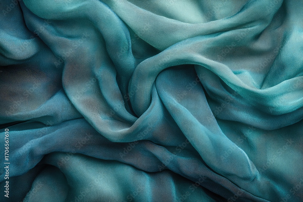Poster draped teal fabric with ombre effect, showcasing its texture and subtle color variations.