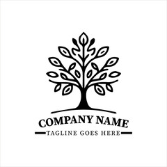 Obraz premium Minimalist Tree Logo Vector Silhouette, Elegant Black and White Nature Illustration, Simple Plant Design, Environmental Symbol Artwork, Decorative Botanical Graphic for Branding and Modern Identity