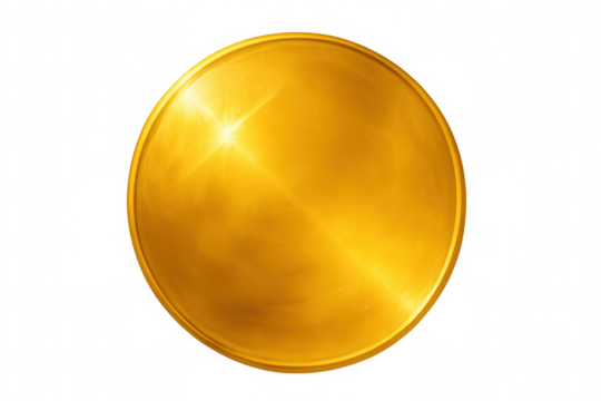 Gold coin reflecting light on a transparent background, perfect for finance and award concepts