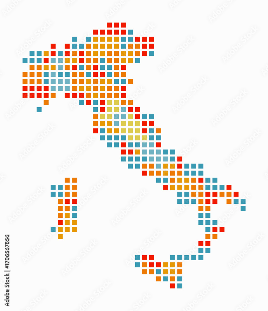 Poster italy dotted map. digital style map of the country on white background. italy shape with square dots
