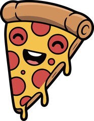 Vector art of delightful pizza slice character with a cheerful expression, this fun and appetizing design is perfect for foodrelated projects, restaurant promotions, or adding a playful touch to any c
