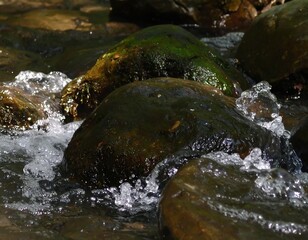 Stream rocks in sunlight