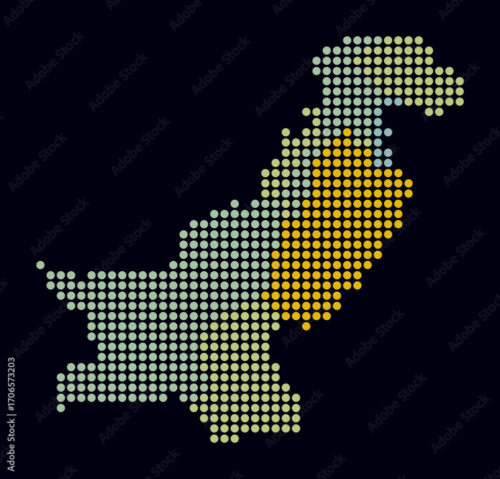 Poster pakistan dotted map. digital style map of the country on dark background. pakistan shape with circle
