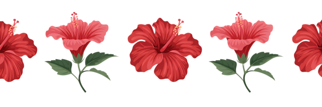 Red Hibiscus Flower Border Seamless Pattern w8ykgne4txoddutqouxola 0202 isolated on a transparent background - Powered by Adobe