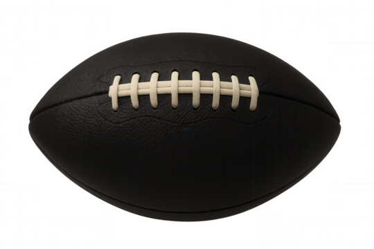 Isolated classic black leather american football with white laces on transparent background, ideal for sports-themed designs