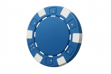 Blue poker chip with white markings on transparent background, ideal for casino and gambling projects