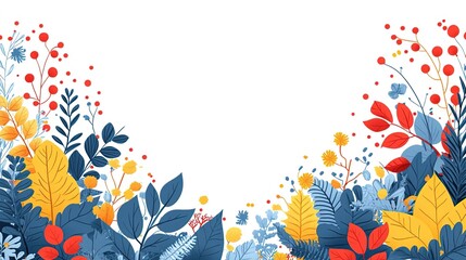 Colorful Floral and Foliage Border Design for Backgrounds and Layouts