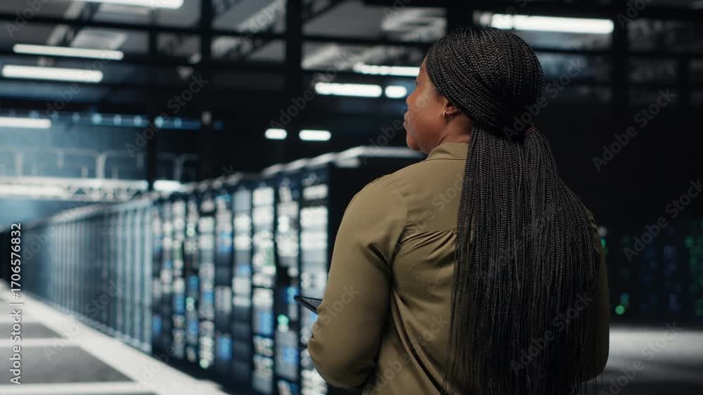 Leinwandbilder engineer working in data center managing and optimizing network infrastructure. it professional walk
