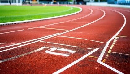 Red Running Track Curve with White Lines