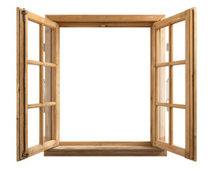 Open wooden window with divided panes