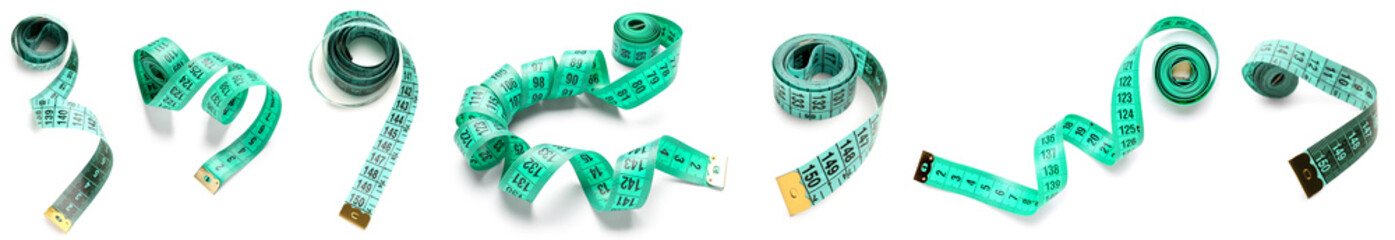 Set of measuring tape on white background