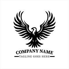 Fototapeta premium Majestic Eagle Vector Silhouette, Minimalist Black and White Bird of Prey Logo Design, Powerful Hawk Illustration, Patriotic Freedom Symbol, Elegant Animal Artwork, Modern Graphic Eagle Mascot
