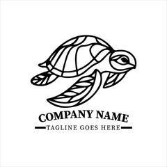 Minimalist Turtle Vector Silhouette, Elegant Black and White Sea Animal Logo Design, Ocean Life Illustration, Marine Animal Artwork, Symbolic Tortoise Pattern, Creative Decorative Heritage Style