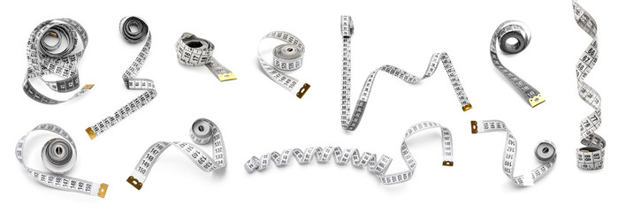 Set of measuring tape on white background