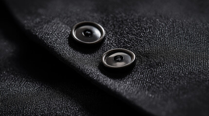 Close-up of tailored black wool suit texture, fine stitching details, premium fashion fabric illuminated with soft light