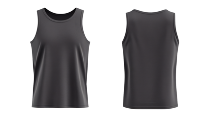 Plain Dark Gray Sleeveless Shirt/tank top, Mockup Front and Back Views Realistic 3D Rendering on transparent background