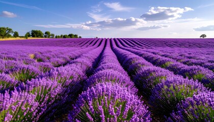 Vibrant Purple Lavender Field Under a Sunny Sky