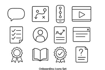Business and technology outline icon set for onboarding and workflow design