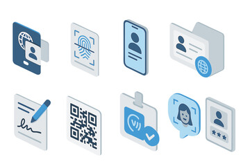 Identification, security flat icon set. digital id, verification graphics flat collection