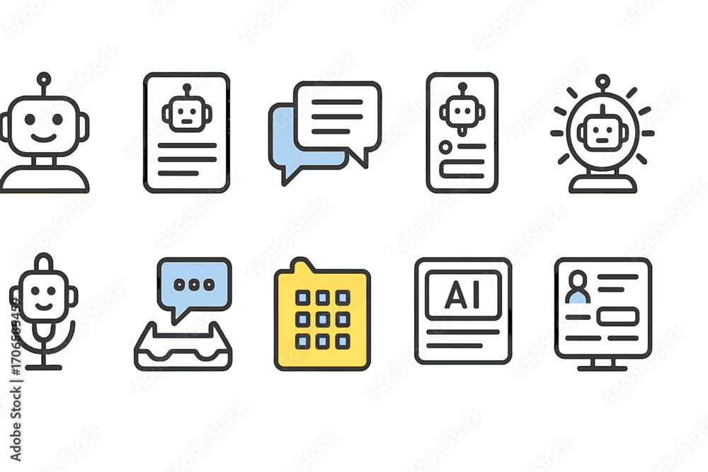 Aufkleber artificial intelligence line icon set: robots, chat, and ai in modern outline design